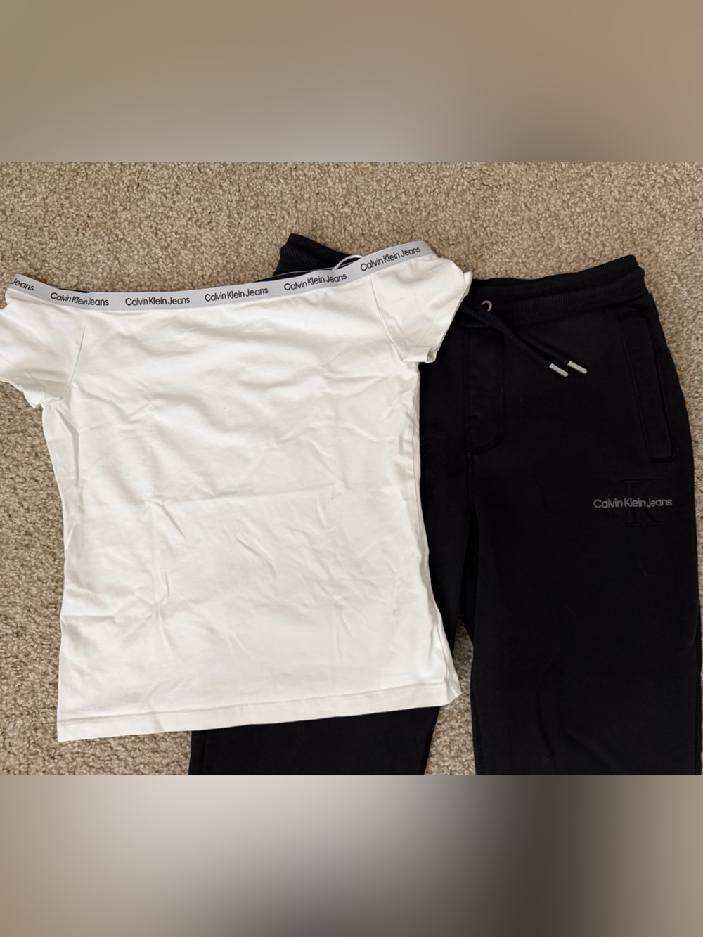 Calvin Klein Jeans Woman’s Black Joggers with White Tee Top
